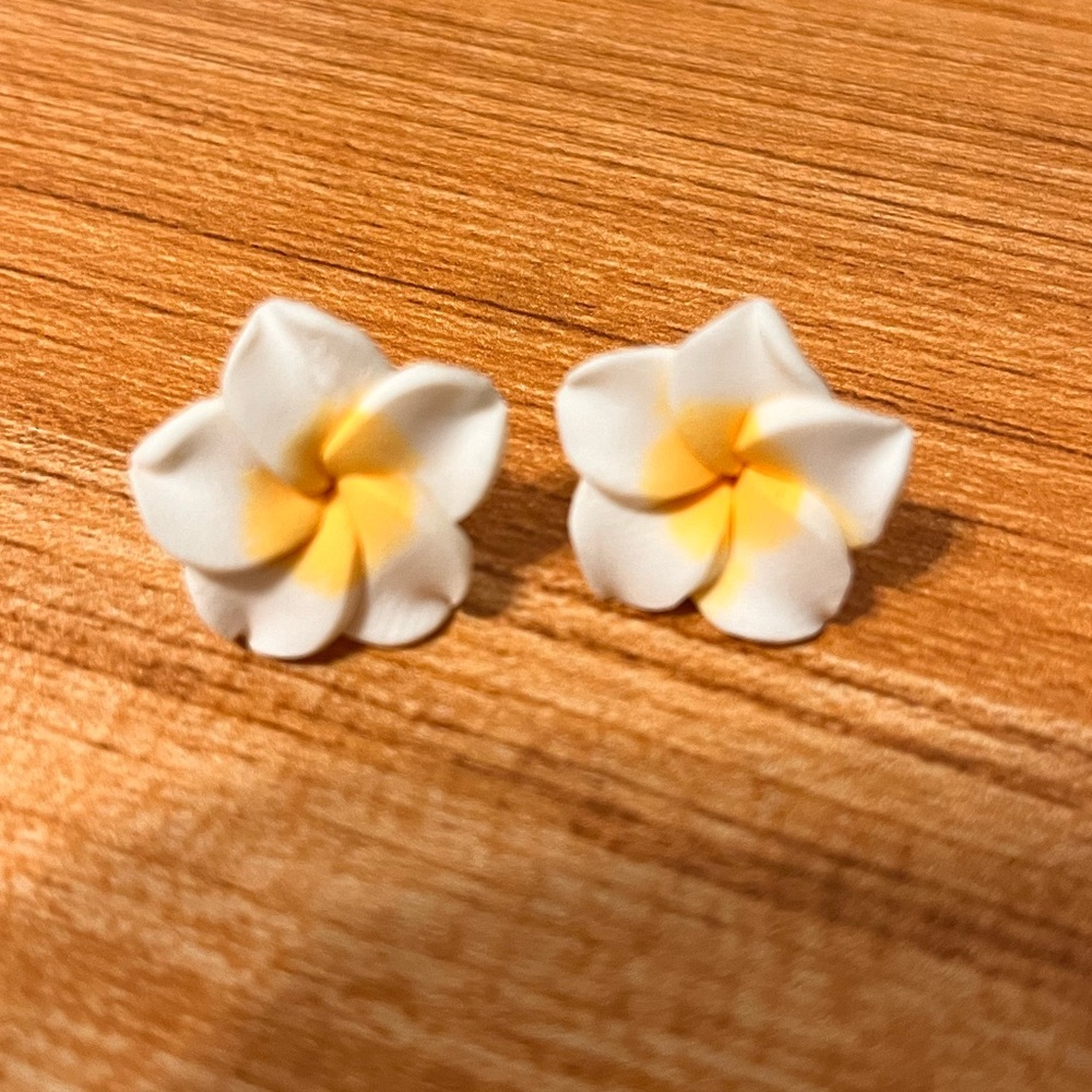 Plumeria Yellow and White Earrings
